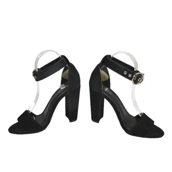 Aldo  Suede Ankle Strap Block Heel Black Strappy Sandal Open Toe Size 7.5 - Picture 4 of 11